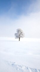Obraz premium Solitary tree in a snowy field (1)