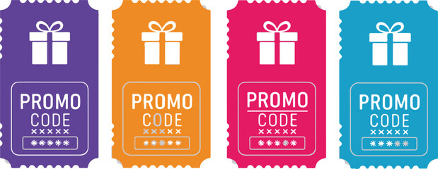 Colorful Promo Code Tickets with Gift Box Icons
