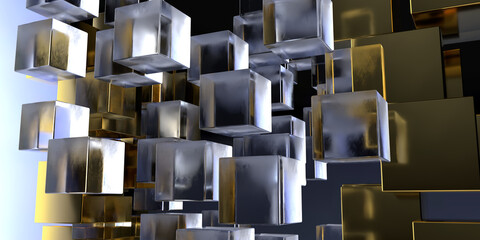 Transparent cubes pattern blue glass cube background geometric 3d crystals mockup
