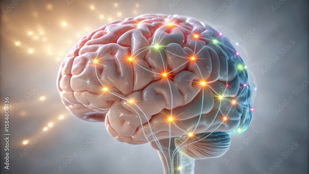 Aufkleber neurorecovery illuminated brain with neural connections, representing cognition and creativity.