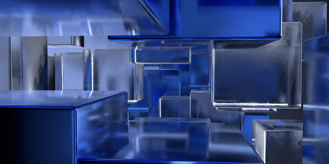 Transparent cubes pattern blue glass cube background geometric 3d crystals mockup