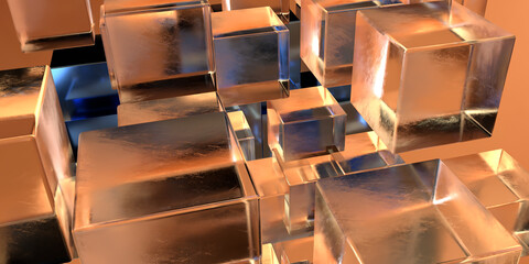 Transparent cubes pattern red and gold glass cube background geometric 3d crystals mockup