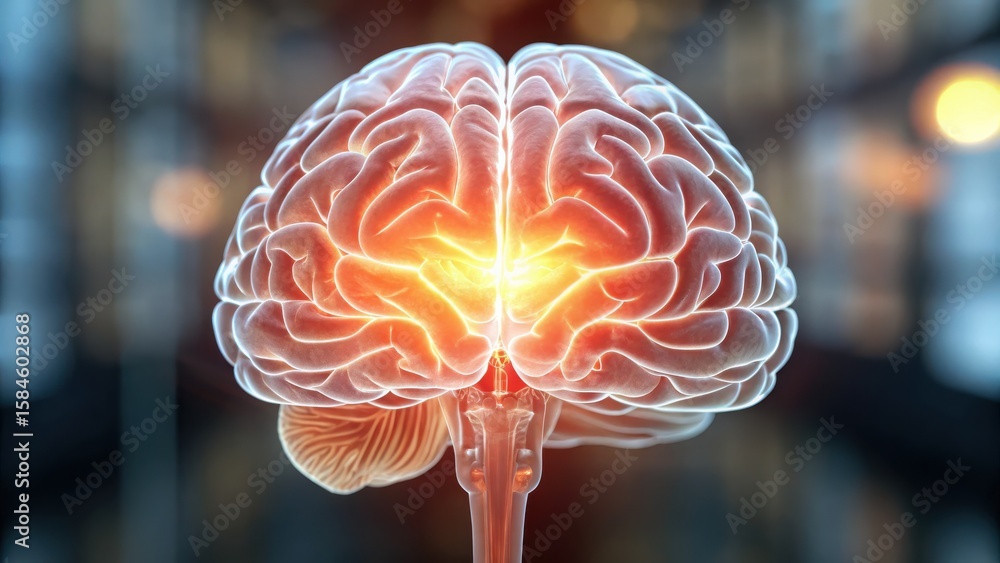 Aufkleber neurorecovery digital rendering of a human brain illuminated with glowing elements, symbolizing thou