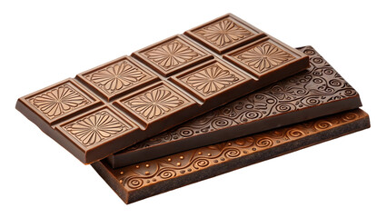 chocolate bars stacked and broken with scattered chocolate shavings on a white background isolated on white background 95397406 2