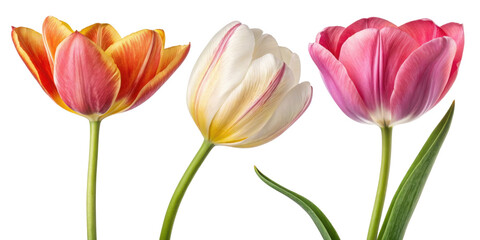 Fototapeta premium Beautiful tulips in vibrant colors showcase elegance of flowers, creating stunning visual display of nature artistry