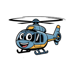 Colorful cartoon helicopter with smiling face flying in the sky, showcasing a fun and cheerful design