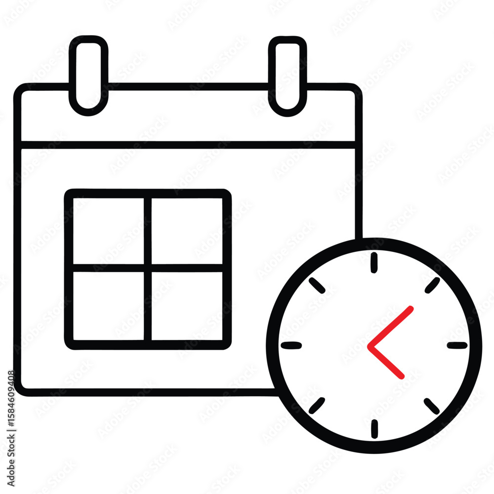Poster calendar and clock icon symbolizing time management and scheduling appointments