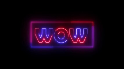 wow text icon animation glowing neon red and blue color business banner sign font letter word template signboard poster on black background - Powered by Adobe