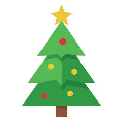 Obraz premium Minimalist Christmas Tree with Yellow Star and Colorful Ornaments