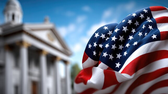 American flag in front of courthouse