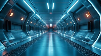Obraz premium Futuristic Sci-Fi Corridor with Blue Ambient Lighting