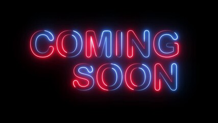 coming soon text icon animation glowing neon red and blue color business banner sign font letter word template signboard poster on black background - Powered by Adobe