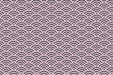 Traditional Japanese Seigaiha Wave Pattern in Pink and Indigo