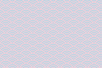 Traditional Japanese Seigaiha Wave Pattern in Pastel Pink and Light Blue