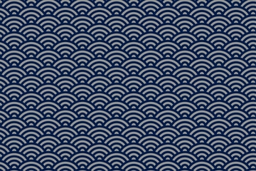 Traditional Japanese Seigaiha Wave Pattern in Navy and Silver Gray
