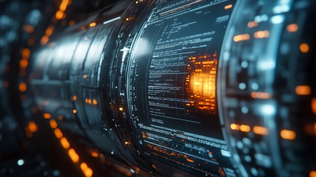 Futuristic Data Interface with Glowing Elements and Complex Patterns