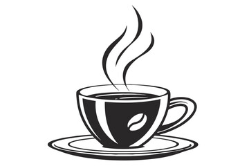 Obraz premium A steaming cup of coffee with a bean, isolated on white