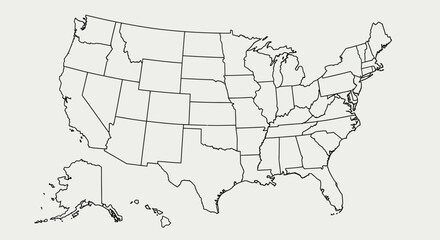 Fototapeta premium Outline of the United States Map Vector Graphic of US States Borders