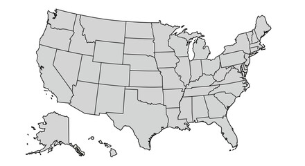 Fototapeta premium Outline of the United States Map Vector Graphic of US States Borders