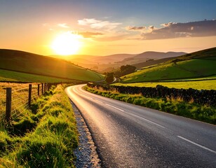 Obraz premium Scenic winding road at sunset