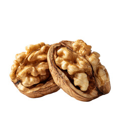 Fototapeta premium Close up shot showcasing two walnuts one cracked open revealing the edible nut kernel inside healthy snack