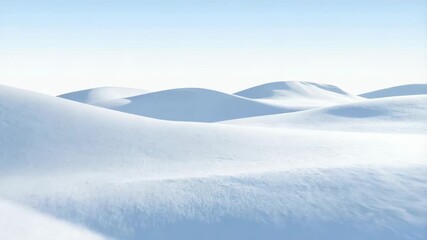 Snowy dunes create a minimalist landscape under a light blue sky, showcasing a serene winter scene with soft shadows - Powered by Adobe