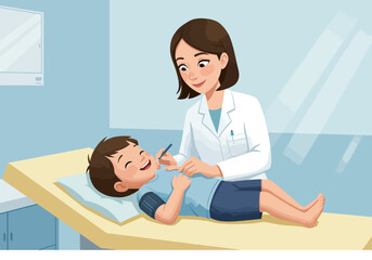 Obraz premium Gentle Pediatric Dental Checkup A Doctor Examines a Child Patient with Care and Compassion