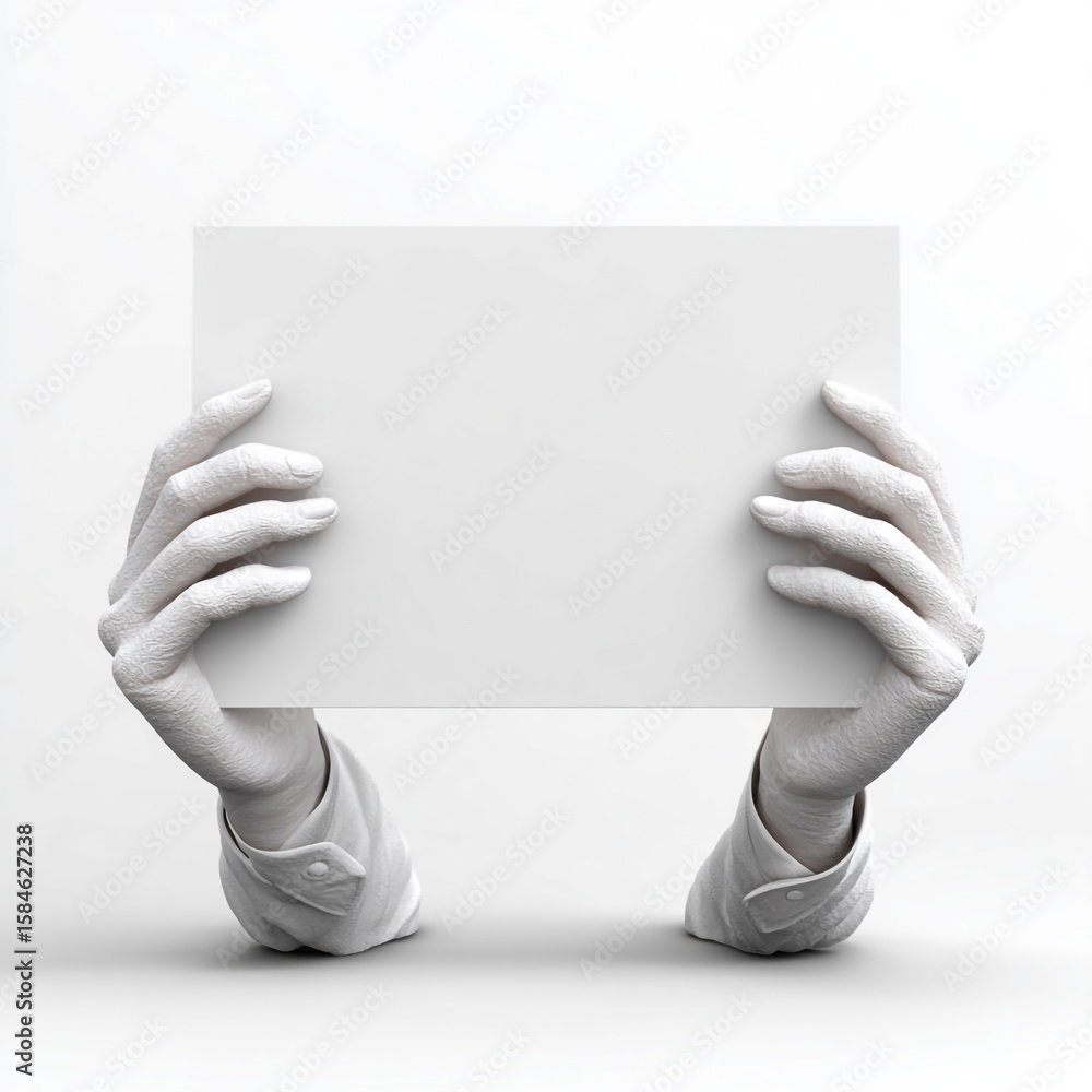 Poster 3d rendering of hands holding a signboard, isolated on a white background