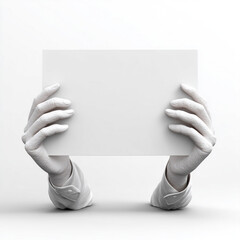 3D rendering of hands holding a signboard, isolated on a white background
