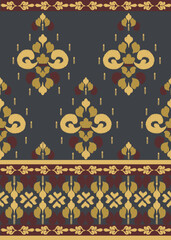 Ikat flower hand drawn in brown tone , Motif ethnic floral seamless textil, embroidery, print striped ornament floral, pattern, design for wrapping, silk, scarf, background, textile