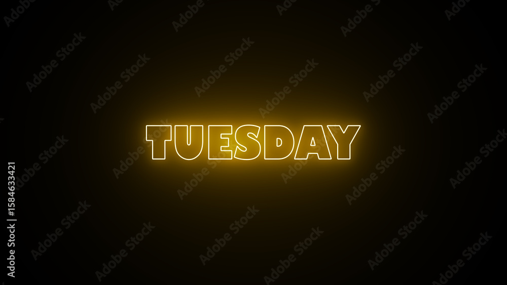 Poster 7 days a week name tuesday neon effect text background. glowing neon lines tuesday text icon on blac