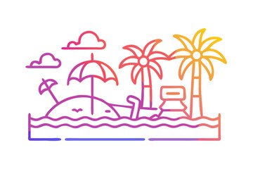 Tropical island paradise with palm trees umbrella and lounge chair