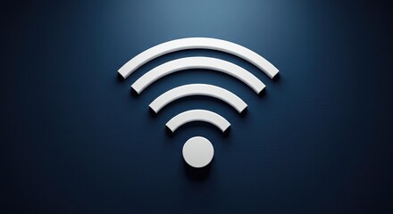 Wi-Fi signal symbol in white on a dark blue background with soft lighting