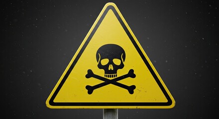 Yellow triangular warning sign featuring a skull and crossbones symbol