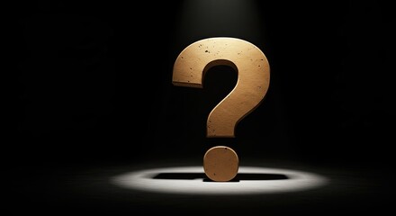 Dramatic spotlight illuminates a large textured question mark symbol