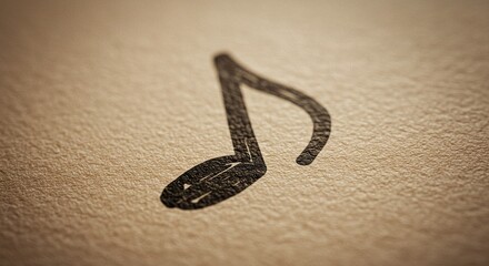 Close up of a single eighth music note on textured paper surface