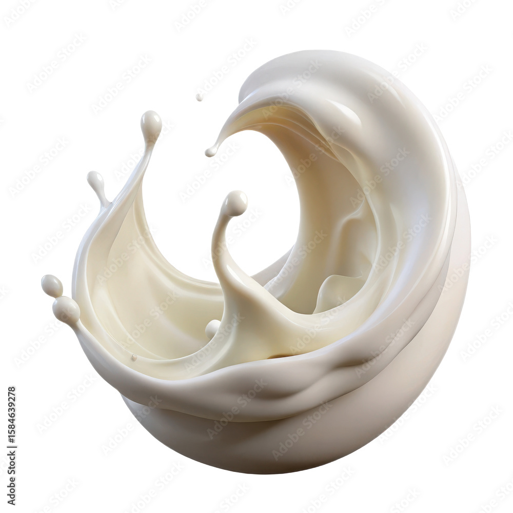 Poster a creamy white liquid swirling and splashing in a circular motion against a black background image v