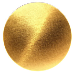 A golden circular sticker with rounded edges, set against a white background. The circle is solid and matte gold in color, without any shadows or highlights