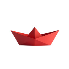 A single red paper boat floating isolated on transparent background