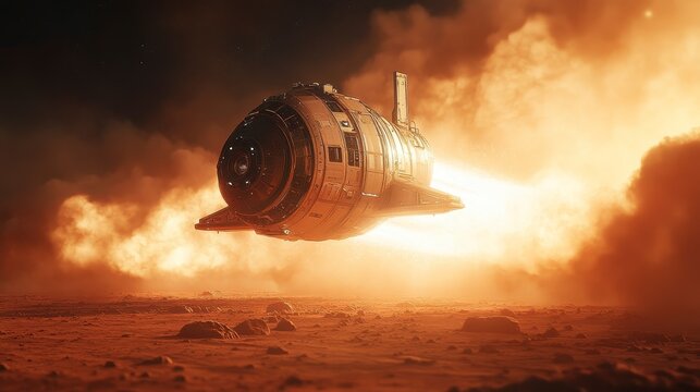 Futuristic Spacecraft Takes Off from Mars in a Dramatic Scene