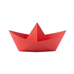A single red paper boat floating isolated on transparent background