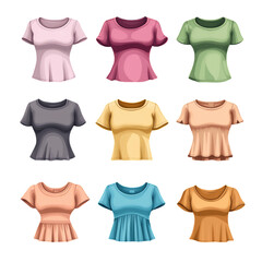 Set of various stylish trendy tops on isolated transparent cutout PNG Background