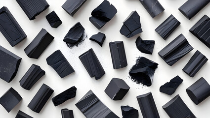 Black chalk pieces and dust isolated on transparent background