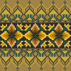 Traditional Ukrainian cross-stitch Detailed vector Illustration for textile printing design, on pixels green tones