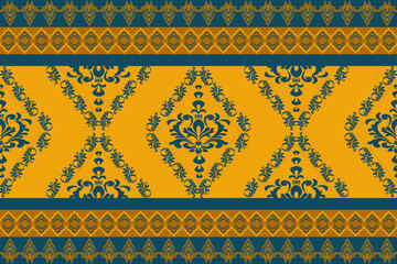 Geometric Ethnic pattern on bule tones , Native American tribal fabric, tile, carpet, vector, illustration design, on navy blue background