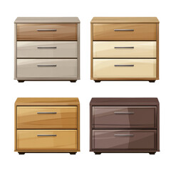 Set of various modern bedside table on isolated transparent cutout PNG Background