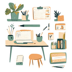 Work from home stationery set on isolated transparent cutout PNG Background