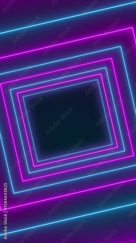 Poster vertical video animation of abstract glowing motion design with blue and purple neon cubes - abstrac