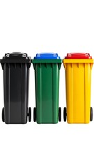 Three recycling bins in a row