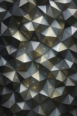 A striking modern 3D wallpaper made of countless faceted crystal-like polygons arranged in a seamless pattern. Each facet reflects light differently, creating a play of luminous highlights.